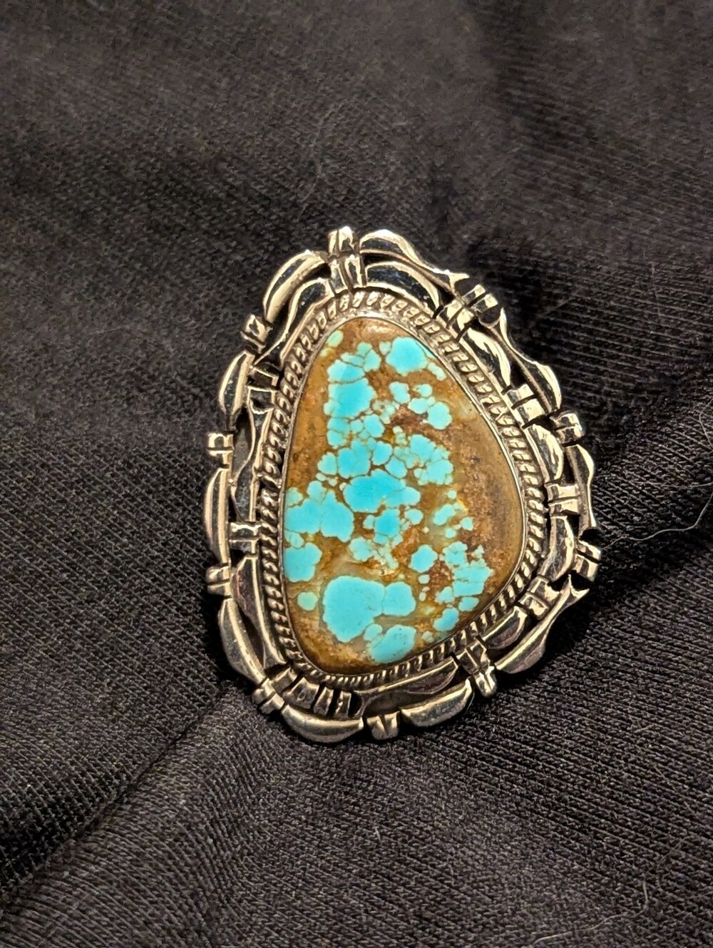 Sterling Silver #8 Turquoise Statement Ring - Blue & Brown Teardrop